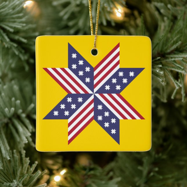 Patriotic Red White Blue Native Stars Stripes Ceramic Ornament (Tree)