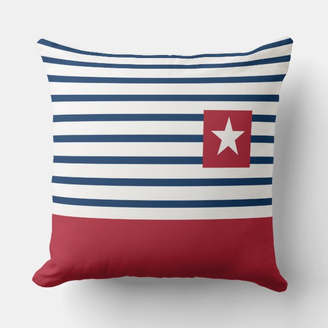 Patriotic Red White Blue Nautical Stripes Throw Pillow (Front)
