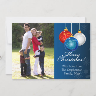 Patriotic Red White Blue Ornaments Christmas Photo Holiday Card