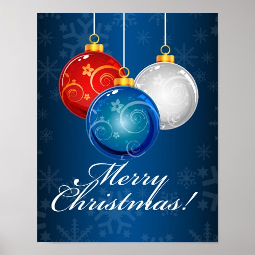 Patriotic Red White Blue Ornaments Merry Christmas Poster