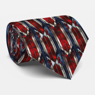 Patriotic Red White Blue Palette Stained Glass Neck Tie