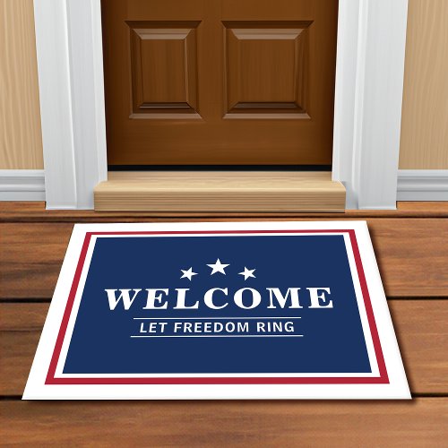 Patriotic Red White Blue Personalized Welcome Doormat