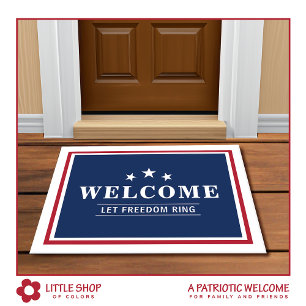 Patriotic Red White Blue Personalized Welcome Doormat