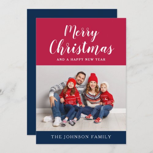 Patriotic Red White Blue Photo Merry Christmas  Holiday Card