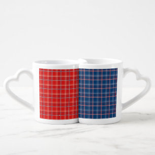 PATRIOTIC RED WHITE BLUE PLAID PATTERN COFFEE MUG SET