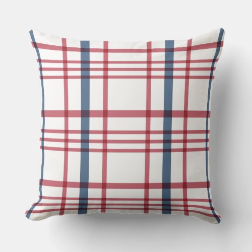 Patriotic Red White Blue Plaid Reversible Throw Pillow