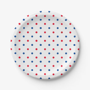 Patriotic red white blue polka dot pattern holiday paper plates