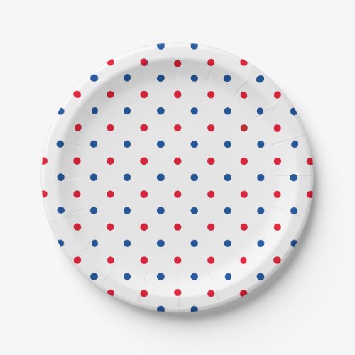 Patriotic red white blue polka dot pattern holiday paper plates