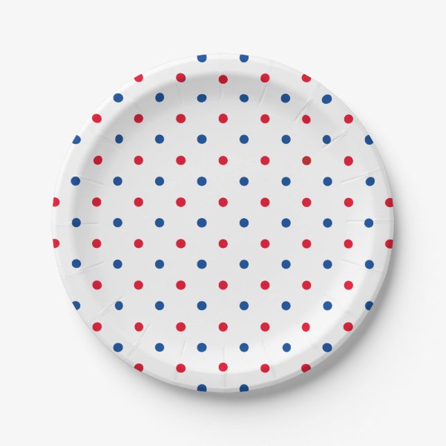 Patriotic red white blue polka dot pattern holiday paper plates (Front)
