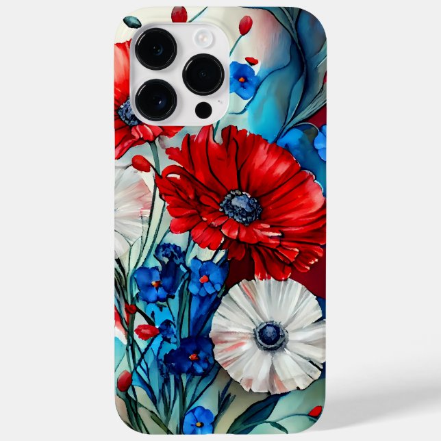 PATRIOTIC RED WHITE BLUE POPPY FLOWERS Case-Mate iPhone CASE (Back)