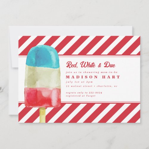 Patriotic Red White Blue Popsicle Baby Shower Invitation