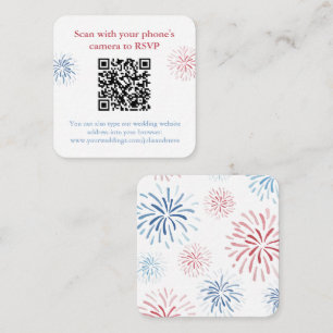 Patriotic Red White Blue QR Code Wedding RSVP Enclosure Card