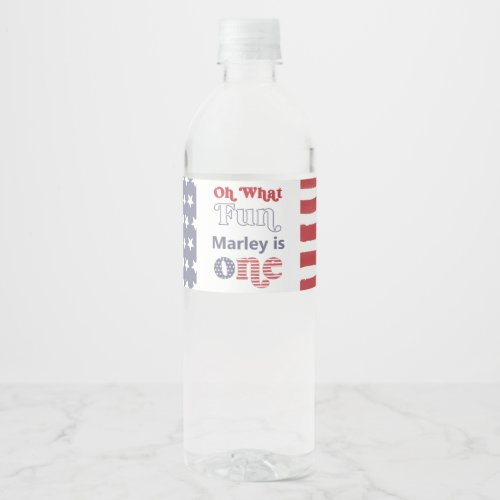 Patriotic Red White Blue Retro 1st Birthday Party Water Bottle Label