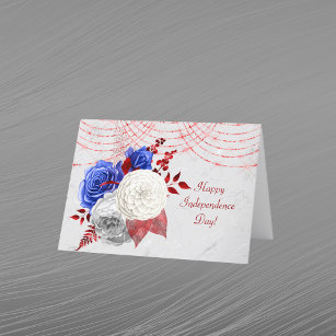 Patriotic Red White Blue Rose Bouquet Holiday Card