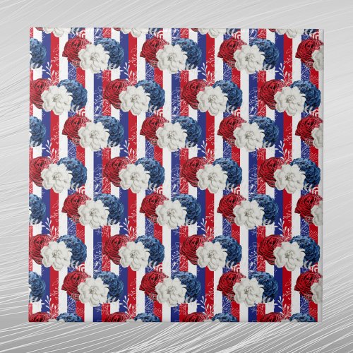 Patriotic Red White Blue Roses Stripe Floral Ceramic Tile