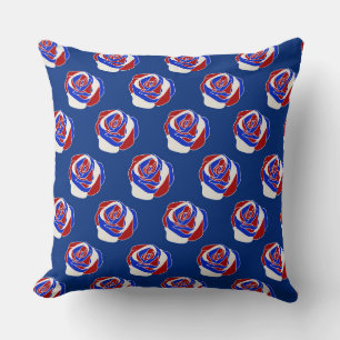 PATRIOTIC RED WHITE BLUE ROSES THROW PILLOW
