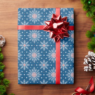 Patriotic Red White Blue Snowflake Christmas Wrap Wrapping Paper