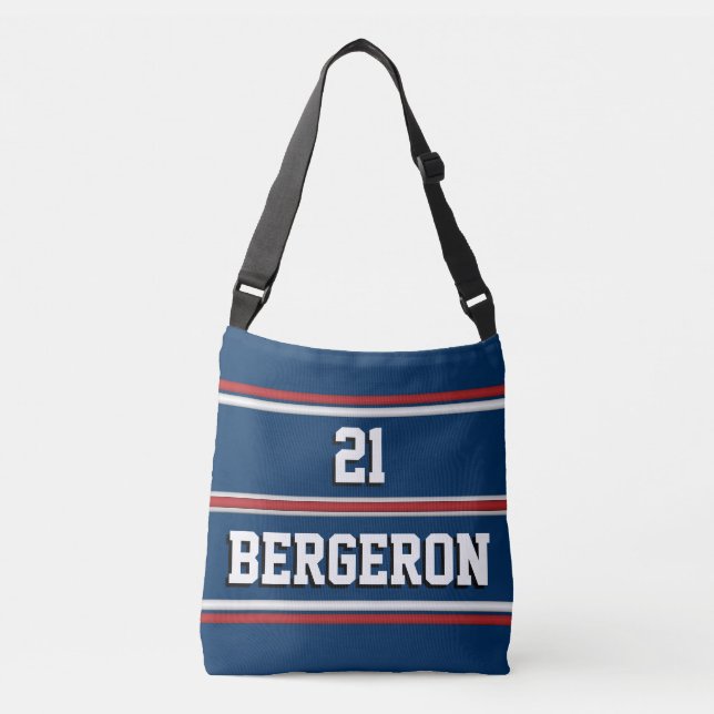 Patriotic Red White Blue Sports Jersey Stripes Crossbody Bag (Front)