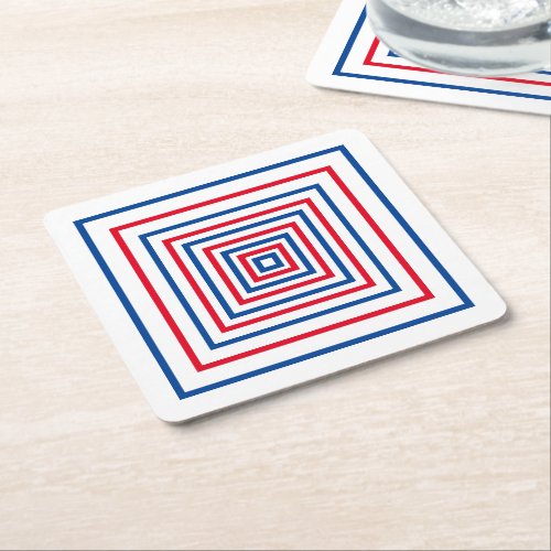 Patriotic red white blue squares geometric holiday square paper coaster