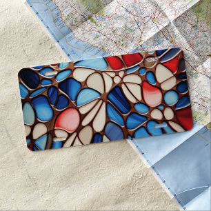PATRIOTIC RED WHITE BLUE STAINED GLASS LOOK LICENSE PLATE