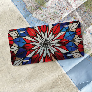 PATRIOTIC RED WHITE BLUE STAINED GLASS LOOK LICENSE PLATE