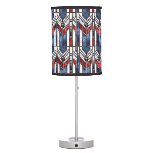 PATRIOTIC RED WHITE BLUE STAINED GLASS LOOK PATTER TABLE LAMP (Back)
