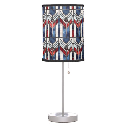 PATRIOTIC RED WHITE BLUE STAINED GLASS LOOK PATTER TABLE LAMP (Left)