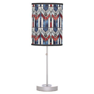 PATRIOTIC RED WHITE BLUE STAINED GLASS LOOK PATTER TABLE LAMP