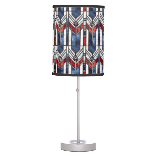 PATRIOTIC RED WHITE BLUE STAINED GLASS LOOK PATTER TABLE LAMP (Front)