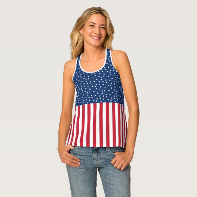 Patriotic Red White Blue Star and Stripes Tank Top (Front Full)