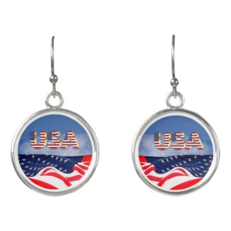 Patriotic Red White Blue Star Flag  Drop Earrings