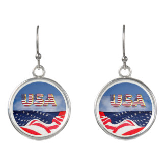 Patriotic Red White Blue Star Flag  Drop Earrings