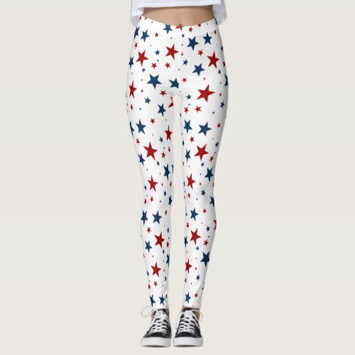 Patriotic Red White Blue Star Pattern Leggings