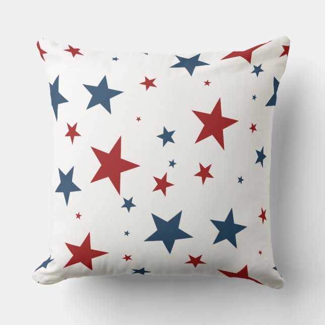 Patriotic Red White Blue Star Pattern Outdoor Pillow (Front)