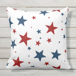 Patriotic Red White Blue Star Pattern Outdoor Pillow