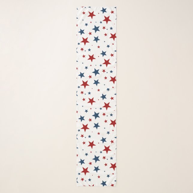 Patriotic Red White Blue Star Pattern Scarf (Front)