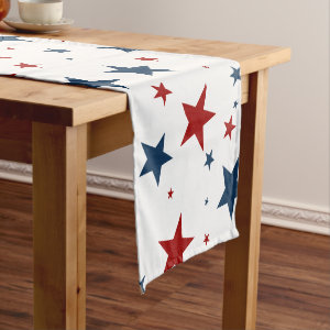 Patriotic Red White Blue Star Pattern Short Table Runner