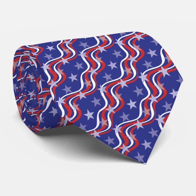 Patriotic Red White Blue Star Spangled Banner Neck Tie (Rolled)