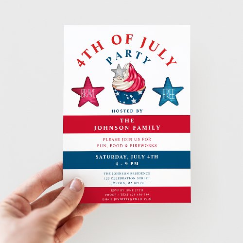 Patriotic Red White  Blue Stars 4th Of July Invitation