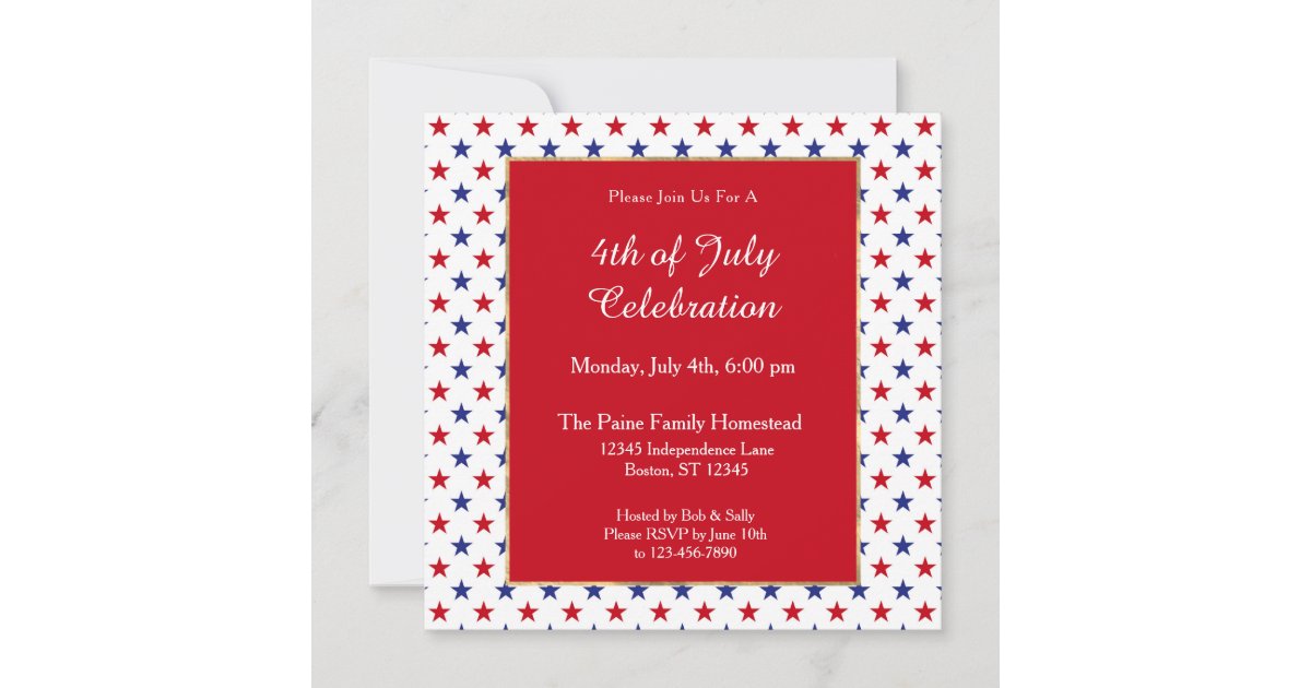 Patriotic Red White Blue Stars 4th of July Invitation | Zazzle