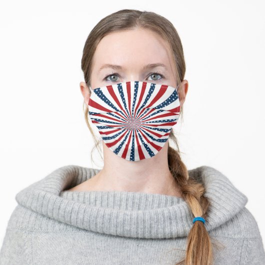 Patriotic Red White Blue Stars And Stripes Adult Cloth Face Mask (Worn)