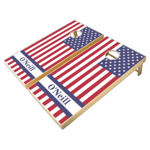 Patriotic Red White Blue Stars And Stripes Flag Cornhole Set