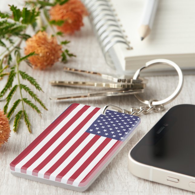 Patriotic Red White Blue Stars And Stripes Flag Keychain (Front Right)