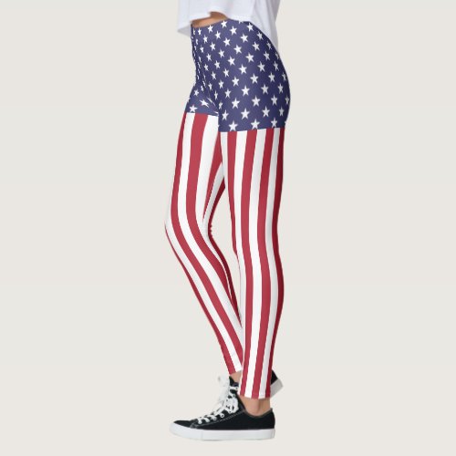 Patriotic Red White Blue Stars And Stripes Flag Leggings