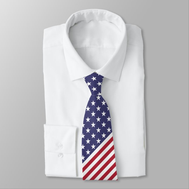Patriotic Red White Blue Stars And Stripes Flag Neck Tie (Tied)