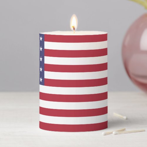 Patriotic Red White Blue Stars And Stripes Flag Pillar Candle