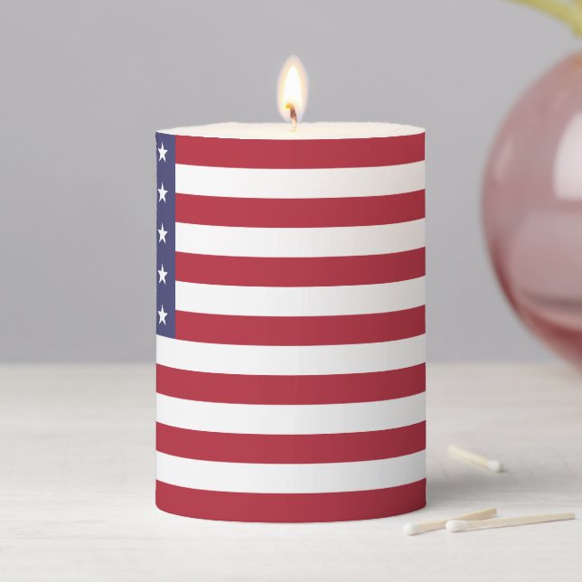 Patriotic Red White Blue Stars And Stripes Flag Pillar Candle (In Situ)