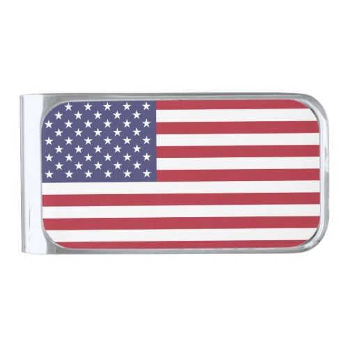 Patriotic Red White Blue Stars And Stripes Flag Silver Finish Money Clip