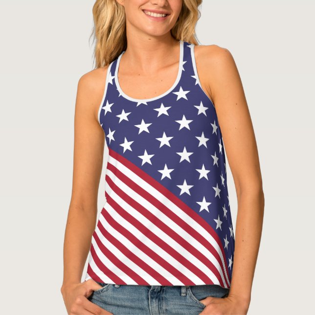 Patriotic Red White Blue Stars And Stripes Flag Tank Top (Front)