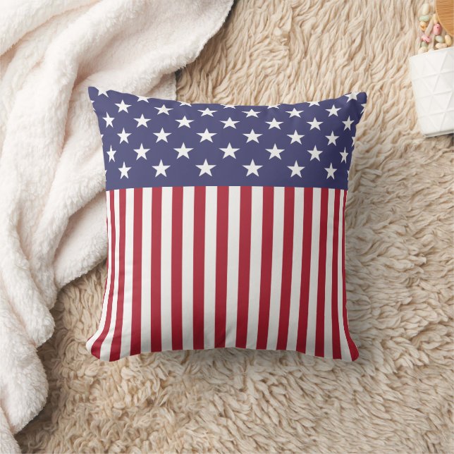 Patriotic Red White Blue Stars And Stripes Flag Throw Pillow (Blanket)